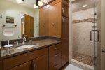 Bathroom 1, master suite, tiled shower